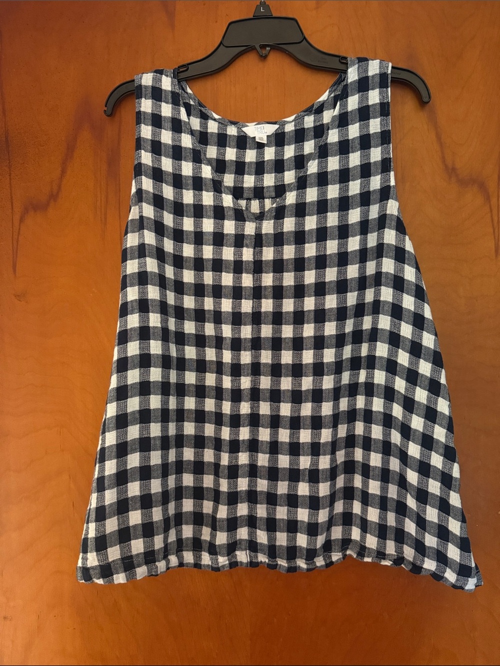 Time and Tru Sleeveless Gingham Tank Top - Navy & White